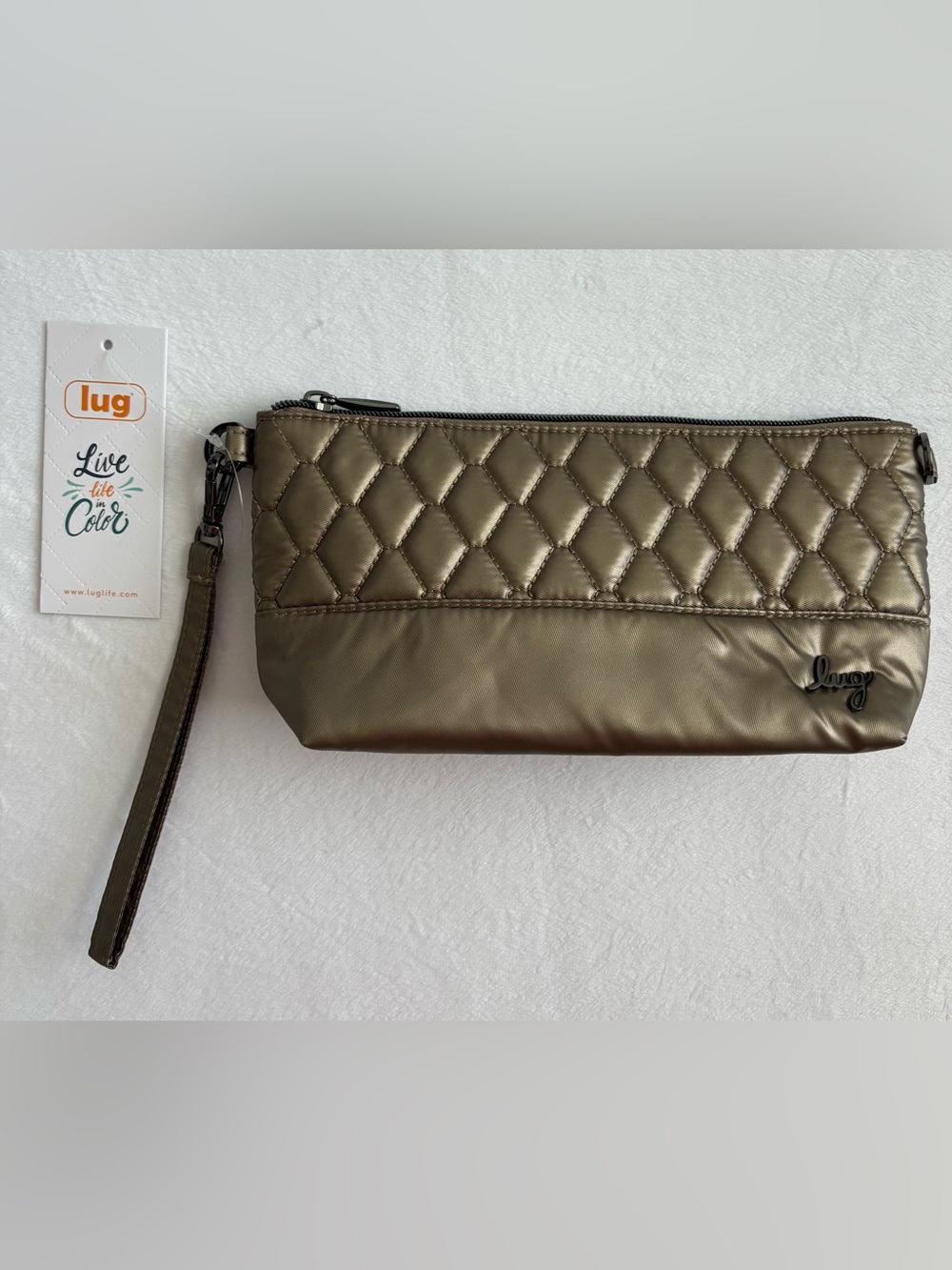 Lug Shiplap RFID Wristlet Pouch Metallic Walnut Boho Floral NWT